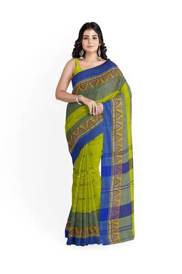Green Pure Cotton Tant Handloom Saree 3