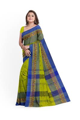 Green Pure Cotton Tant Handloom Saree 4