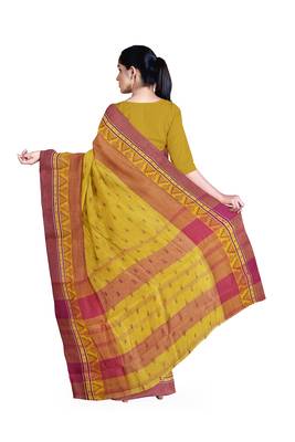 Yellow Pure Cotton Tant Handloom Saree 2