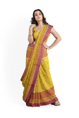 Yellow Pure Cotton Tant Handloom Saree 3