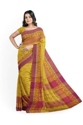 Yellow Pure Cotton Tant Handloom Saree 5