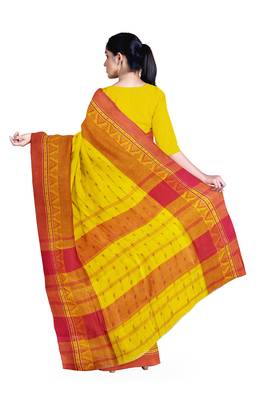 Yellow Pure Cotton Tant Handloom Saree 2