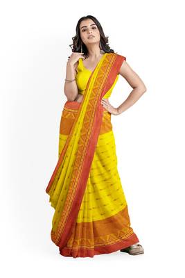 Yellow Pure Cotton Tant Handloom Saree 3