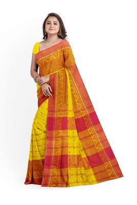 Yellow Pure Cotton Tant Handloom Saree 4