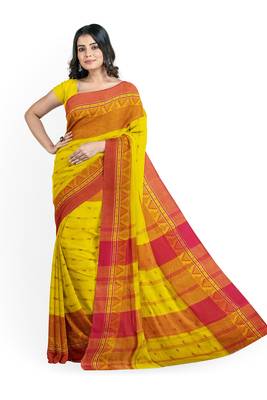 Yellow Pure Cotton Tant Handloom Saree 5