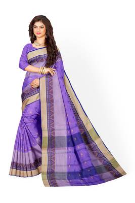 Navy Blue Pure Cotton Tant Handloom Saree 1