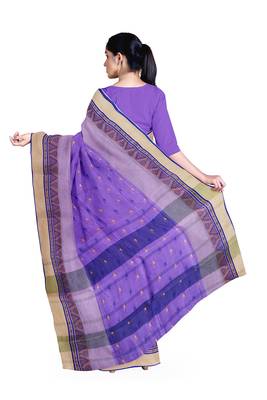 Navy Blue Pure Cotton Tant Handloom Saree 2