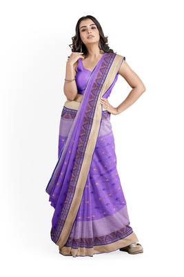 Navy Blue Pure Cotton Tant Handloom Saree 3