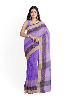 Navy Blue Pure Cotton Tant Handloom Saree 4