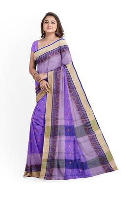 Navy Blue Pure Cotton Tant Handloom Saree 5
