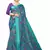 Turquoise Printed Cotton Saree With Blouse