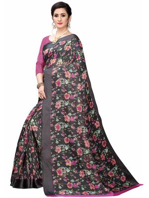 Black Printed Cotton Saree With Blouse 2