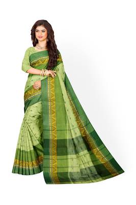Olive Pure Cotton Tant Handloom Saree 1