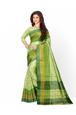 Olive Pure Cotton Tant Handloom Saree 3