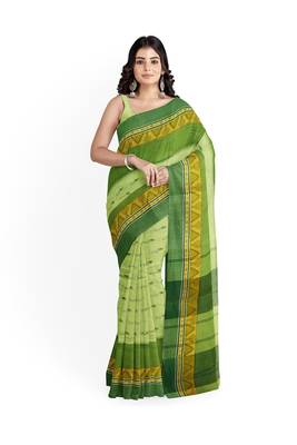 Olive Pure Cotton Tant Handloom Saree 4