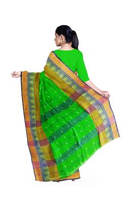 Green Pure Cotton Tant Handloom Saree 2