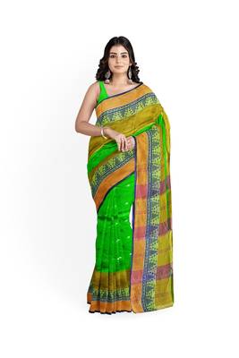 Green Pure Cotton Tant Handloom Saree 3