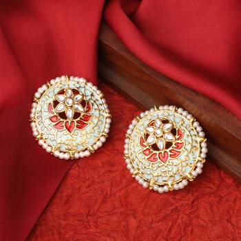 Pink kundan Yellow Gold Alloy   Pair of Earring 6