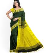 Bottle green linen handloom saree