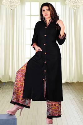Black And Red Colour Rayon Printed Designer Kurti with Palazzo Set 1