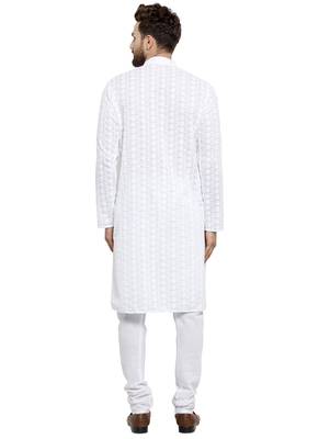 White embroidered cotton kurta-pajama 2