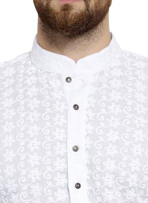 White embroidered cotton kurta-pajama 5