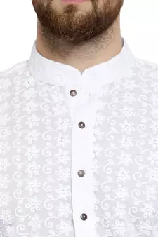 White embroidered cotton kurta-pajama