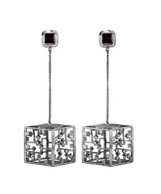 Dangler Earrings Made In Amethyst Swarovski Crystal And Brass In Gun Metal Finish 1