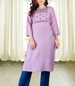 Purple colour Heavy Rayon Embroidered Designer Hand work Kurti with Pant Set