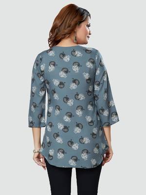 Grey printed rayon short-kurtis 2