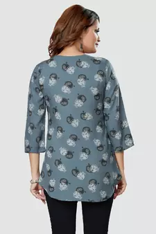 Grey printed rayon short-kurtis