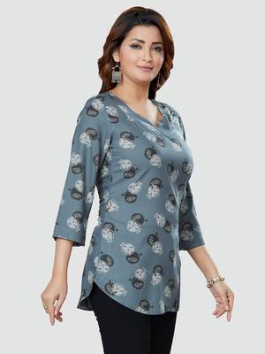 Grey printed rayon short-kurtis 3
