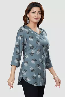 Grey printed rayon short-kurtis