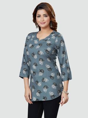 Grey printed rayon short-kurtis 4