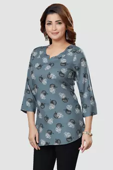 Grey printed rayon short-kurtis