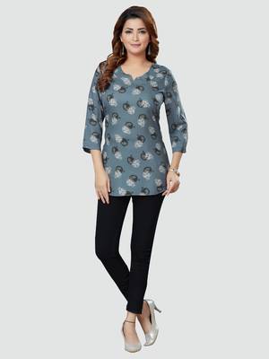 Grey printed rayon short-kurtis 5