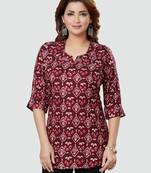 Wine printed rayon short-kurtis