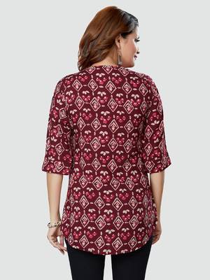 Wine printed rayon short-kurtis 2