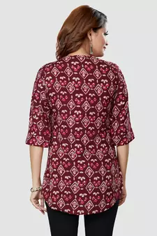 Wine printed rayon short-kurtis