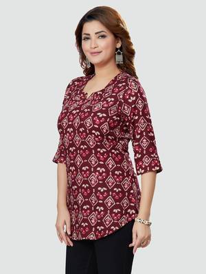 Wine printed rayon short-kurtis 4