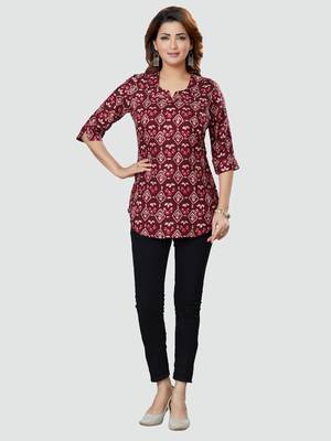 Wine printed rayon short-kurtis 5