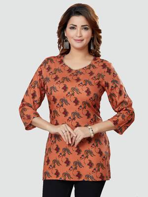 Coral printed rayon short-kurtis 1