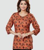Coral printed rayon short-kurtis