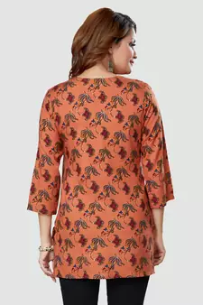 Coral printed rayon short-kurtis
