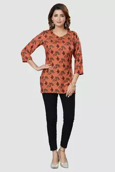 Coral printed rayon short-kurtis