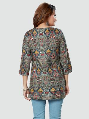 Grey printed rayon short-kurtis 2