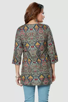 Grey printed rayon short-kurtis