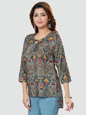 Grey printed rayon short-kurtis 4