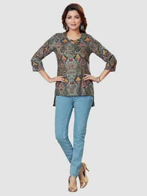 Grey printed rayon short-kurtis 5
