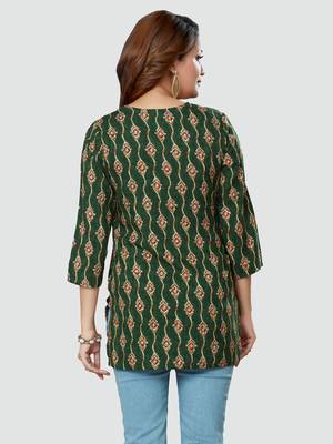 Green printed rayon short-kurtis 2